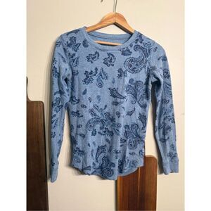 Cuddl Duds Womens Blue Paisley Print Waffle Knit Thermal Base Layer Top Size XS